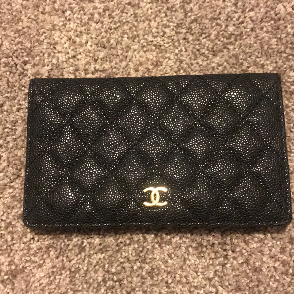 Used Black Caviar Leather Quilted Wallet
